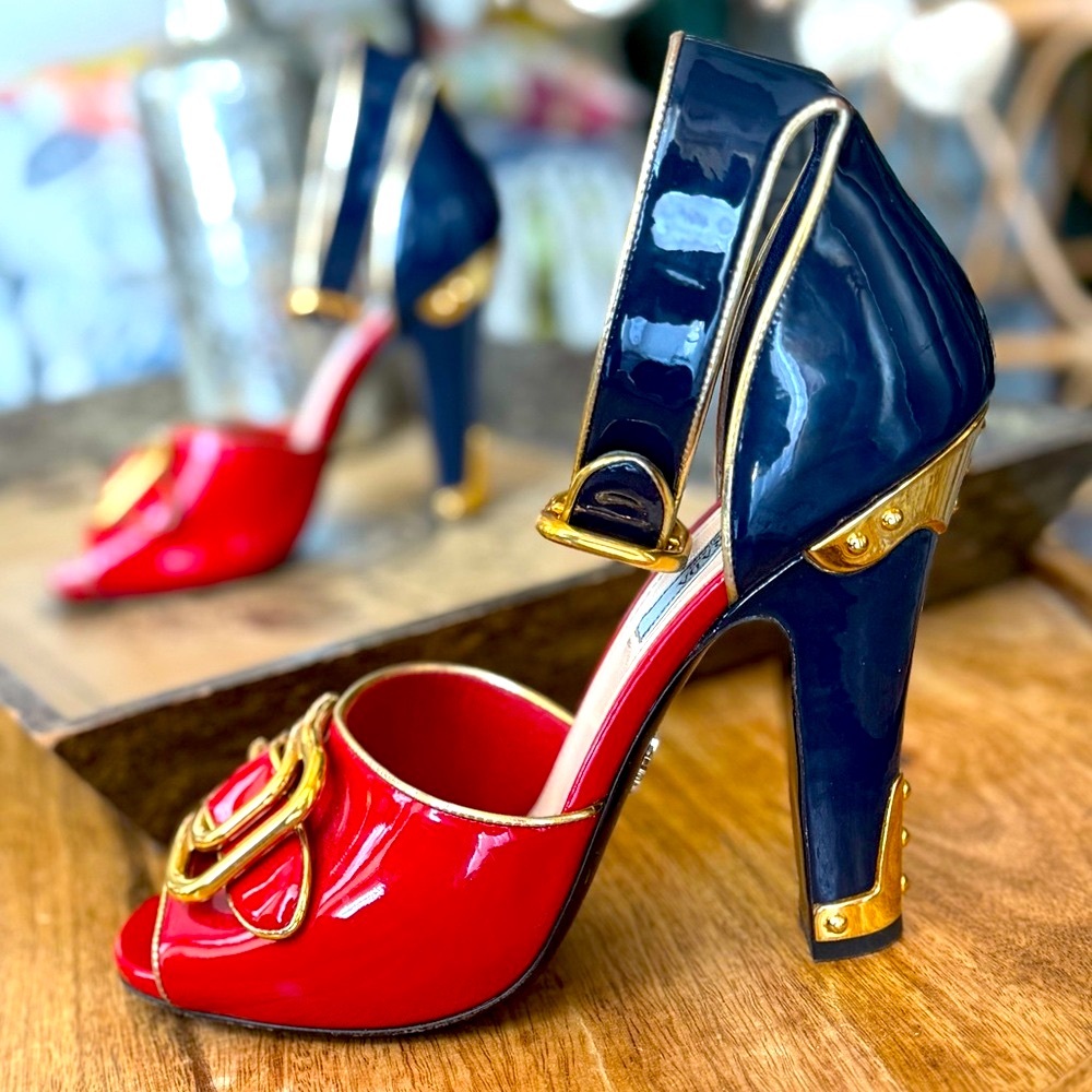 Prada Red and Navy Patent Leather High Heels
